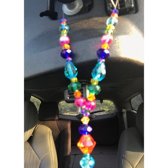 Beaded Suncatcher Car Charm Rearview Mirror Ornament Pink Crystal Prism Jewel - Picture 7 of 9